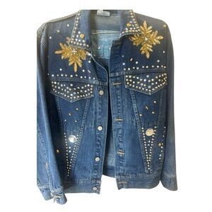 Embellished Denim Jacket with Gold Accents